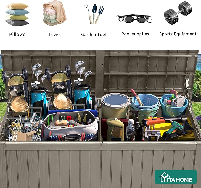 YITAHOME 220 Gallon Large Outdoor Storage XL Deck Box w/Divider - Image 5