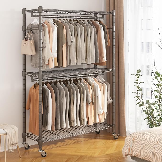 BATHWA Heavy Duty Garment Rack on Wheels, Rolling Clothes Racks - Image 2