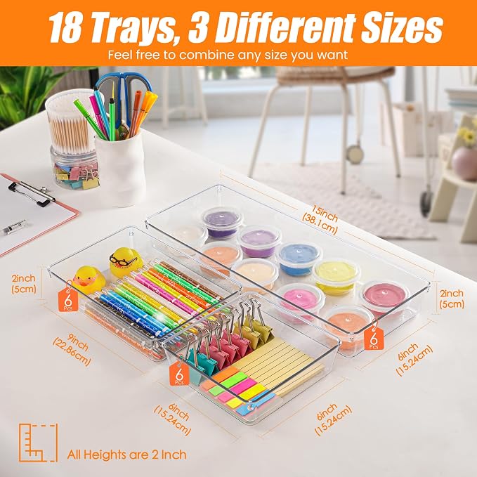 18 Pcs Large Size Clear Drawer Organizer Set, Acrylic Non Slip Non Cracking - Image 2