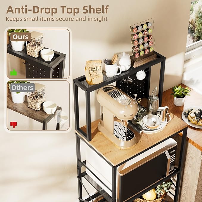 Kitchen Bakers Rack with Pegboard, 4-Tiers Coffee Bar Table, Heavy-Duty Metal - Image 6