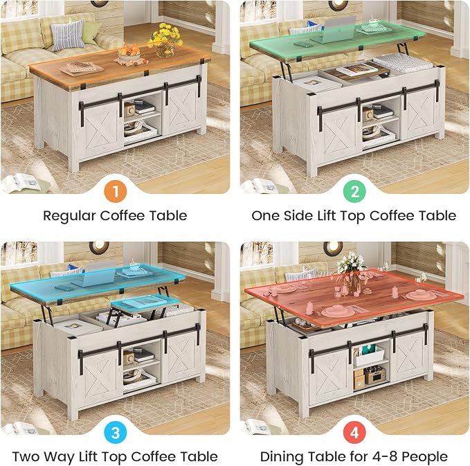 SEDETA Lift Top Coffee Table, 4 in 1 Multi-Function Convertible Coffee Tables - Image 6