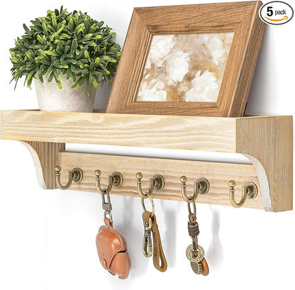 Rebee Vision Farmhouse Pine Wood Key Holder Wall Mount by REBEEVISION