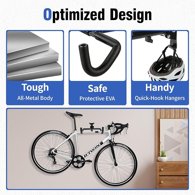 Bike Wall Mount Hanger, Horizontal Rack | Heavy-Duty, Adjustable, - Image 7