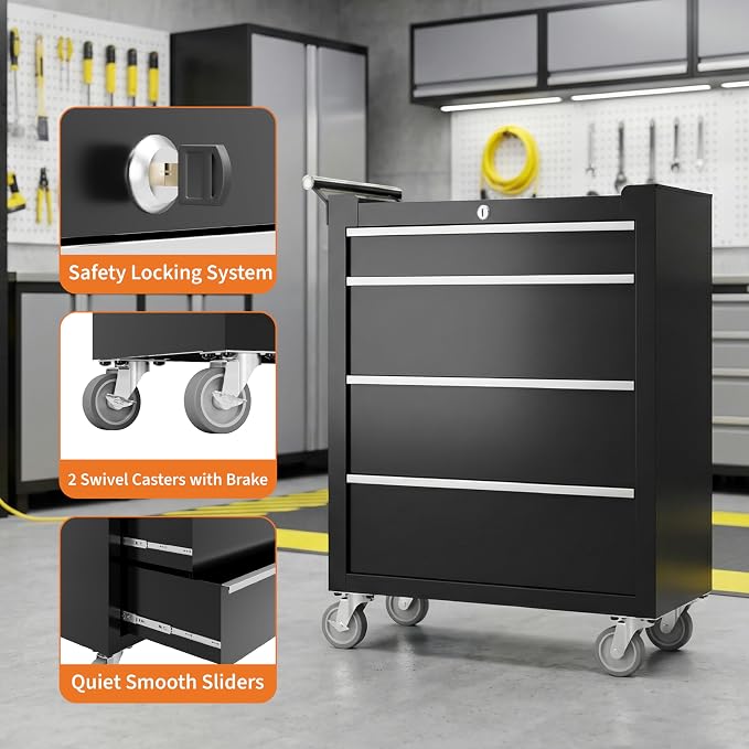 Garvee Rolling Tool Chest, 4 Drawers Tool Storage Cabinet, Toolbox - Image 5