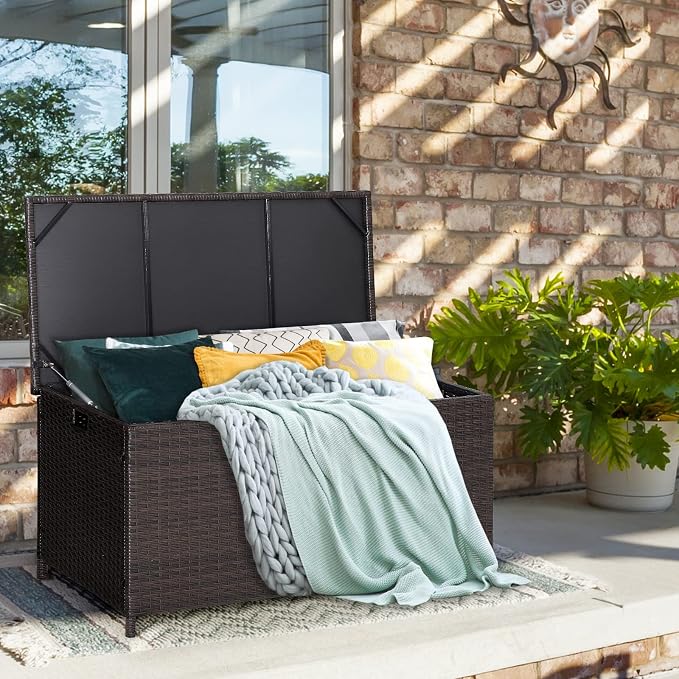 Tangkula 50 Gallon Wicker Deck Storage Box, Patio Rattan Storage Container - Image 2