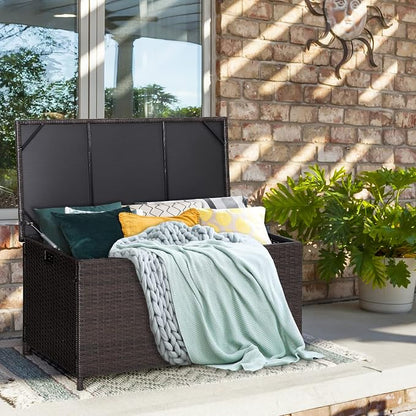Tangkula 50 Gallon Wicker Deck Storage Box, Patio Rattan Storage Container - Image 2
