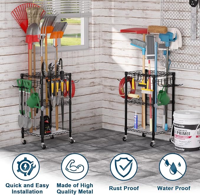 T1 Garden Tool Organizer（With Lockable Wheels）Heavy Duty Garage Tool Storage - Image 4