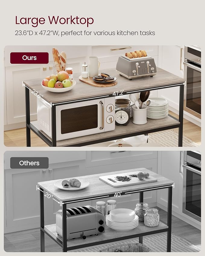 VASAGLE Kitchen Island with 3 Shelves, 47.2 Inches Width Kitchen Shelf with - Image 5