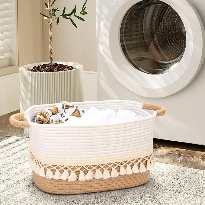 3 Pack Storage Basket for Shelves, Boho Cotton Rope Storage Bins - Image 9