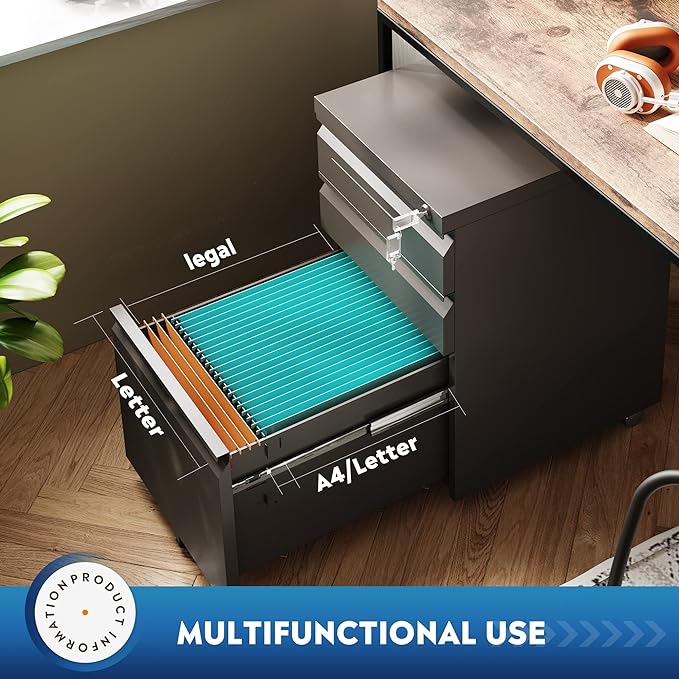 DEVAISE 3 Drawer Mobile File Cabinet - Image 5