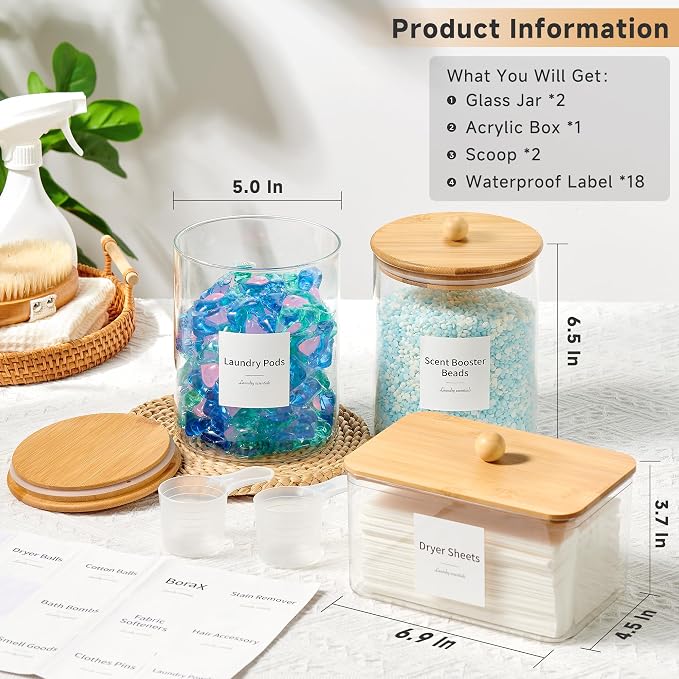 Glass Laundry Pods Container & Acrylic Dryer Sheet Holder - Image 2