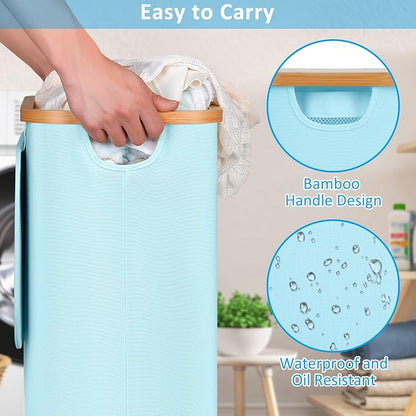 efluky Laundry Basket with Wheels, Tall Rolling Laundry Hamper with Lid and - Image 3