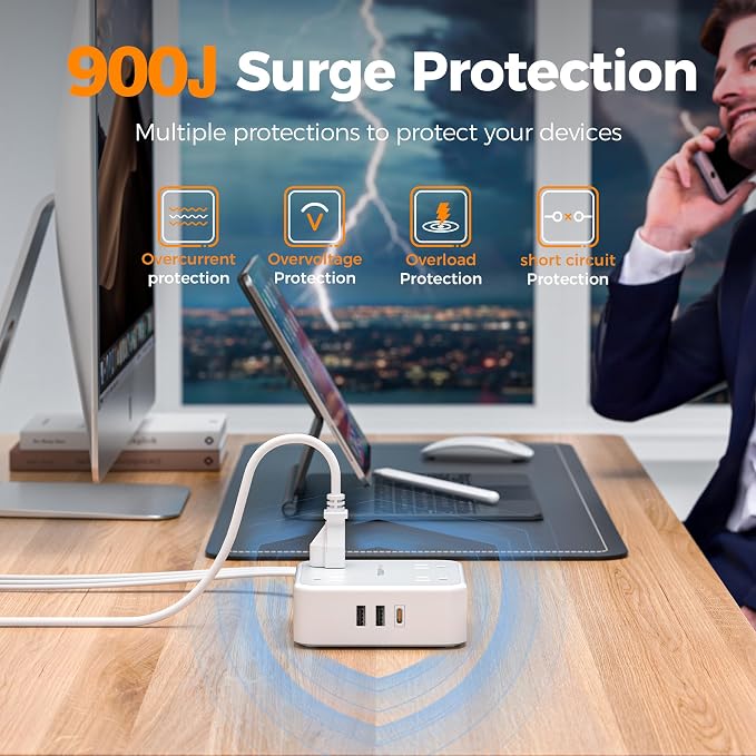 Surge Protector Power Strip, TESSAN 5 Ft Flat Plug Extension Cord - Image 4