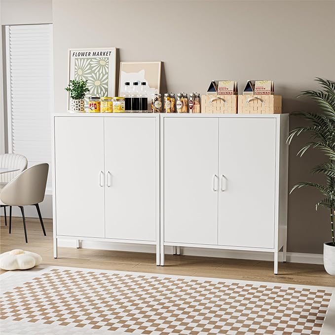 COFaR White Metal Storage Cabinet, 40” Kitchen Buffet & Coffee Bar Cabinet - Image 3