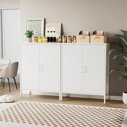 COFaR White Metal Storage Cabinet, 40” Kitchen Buffet & Coffee Bar Cabinet - Image 3