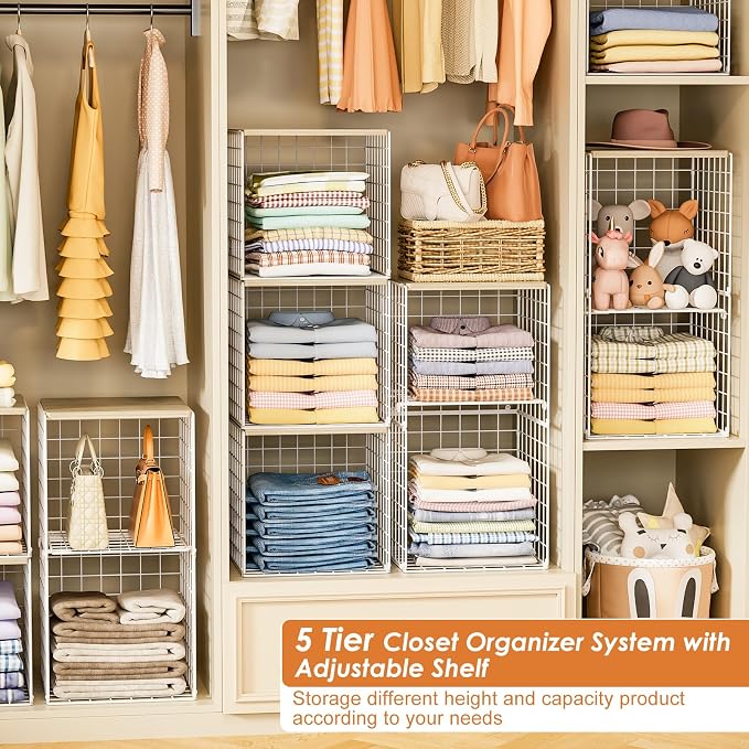 Hencawima 5PCS Stackable Closet Organizers and Storage, Closet Shelves - Image 4