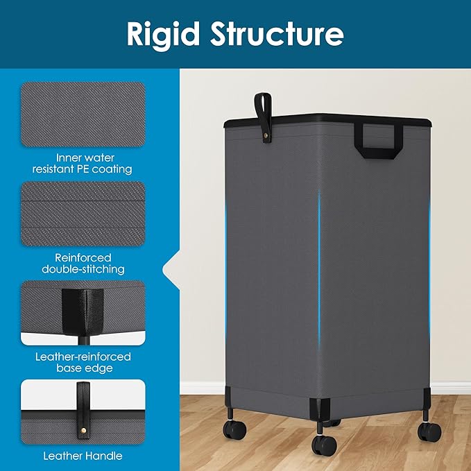 2Pcs Laundry Basket With Wheels 105L, Large Rolling Laundry Hamper With - Image 4