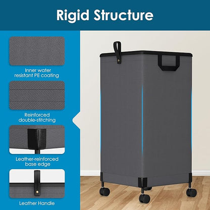 2Pcs Laundry Basket With Wheels 105L, Large Rolling Laundry Hamper With - Image 4
