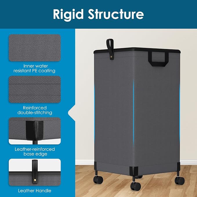 Laundry Basket with Wheels 105L, Large Rolling Laundry Hamper with Removable Bag - Image 4
