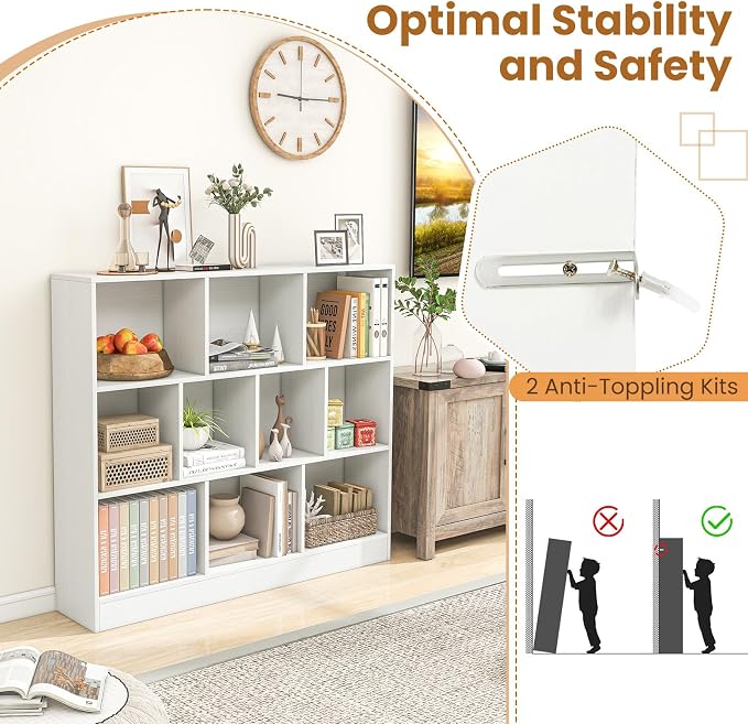 Giantex 10 Cube Bookcase, 4-Tier Freestanding Bookshelf w/ 10 Open Compartments - Image 4