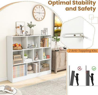 Giantex 10 Cube Bookcase, 4-Tier Freestanding Bookshelf w/ 10 Open Compartments - Image 4