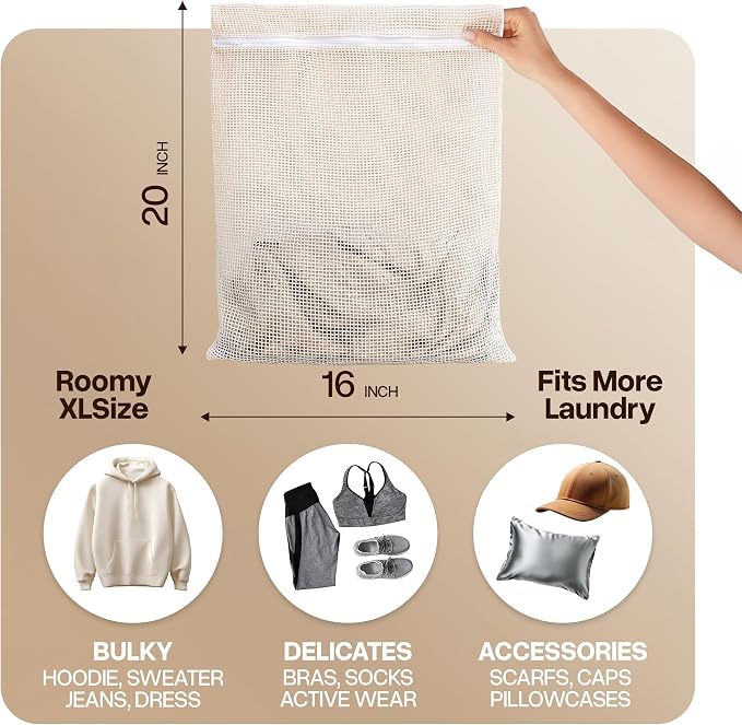 WoollyPals Large Cotton Mesh Laundry Bags – 2-Pack - Image 4