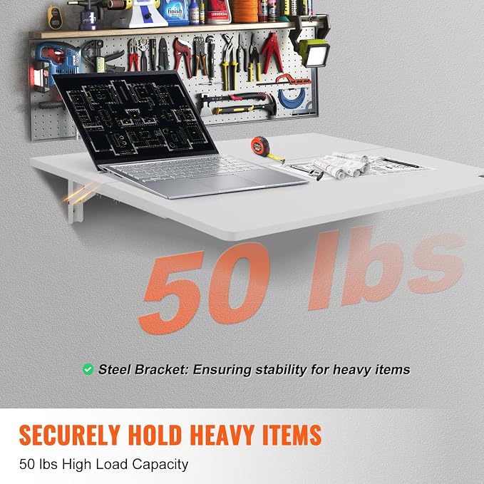 VEVOR Wall Mounted Folding Table, 31.5" x 23.6" Wall Mount Drop Leaf Table - Image 4
