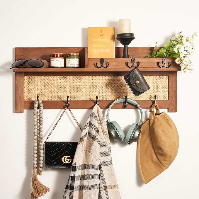 Coat Rack Wall Mount with Hooks & Shelf by BlossoME