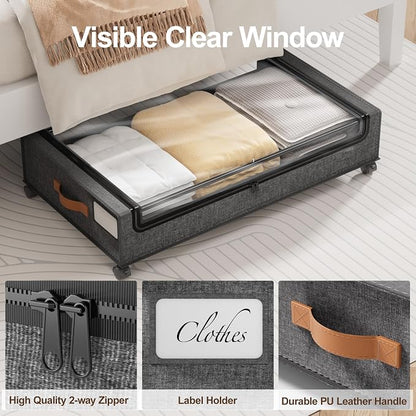 LAMU Under Bed Storage with Wheels, 2 Pack Under Bed Storage Containers with - Image 5