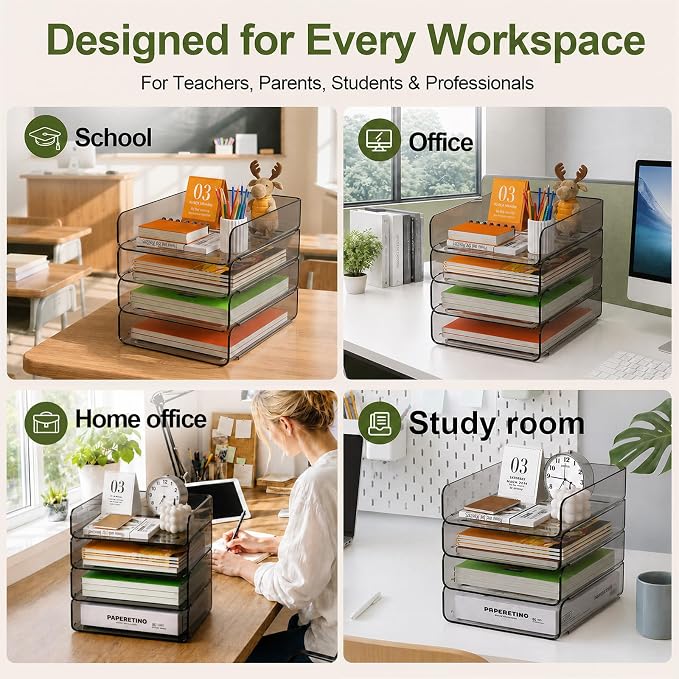 FANXIYQ 4-Tier Acrylic Paper Tray Organizer, Tool-Free Design - Image 4