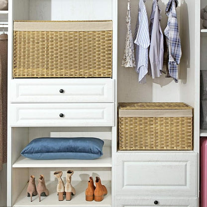 SONGMICS Storage Basket with Lid, Woven Blanket Storage Bin with Handles - Image 9