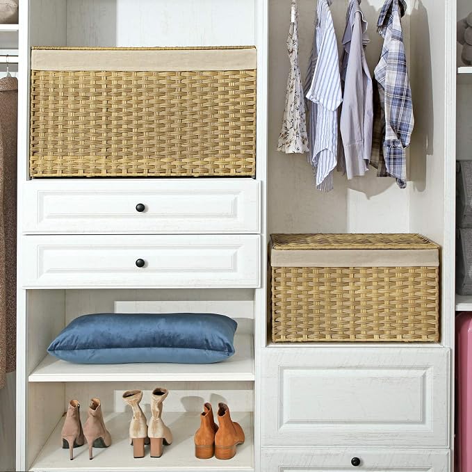 SONGMICS Storage Basket with Lid, Woven Blanket Storage Bin with Handles - Image 9