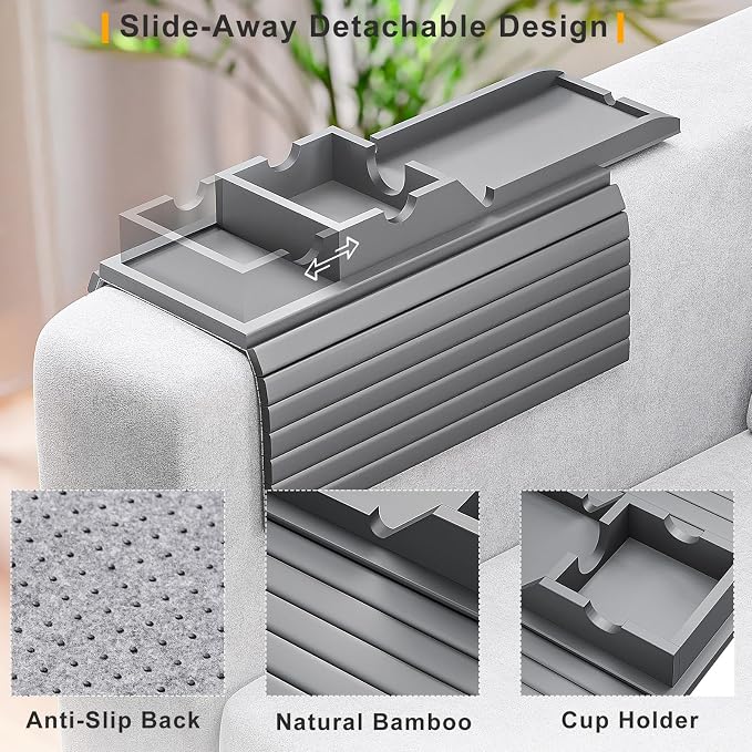 Couch Armrest Table, Sofa Arm Tray - 2 in 1 Anti-Slip Foldable Sofa Armchair - Image 3