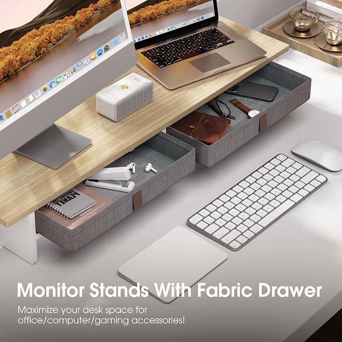 Fenge Monitor Stand with Drawer, 2 Tiers Dual Monitor Riser - Image 4