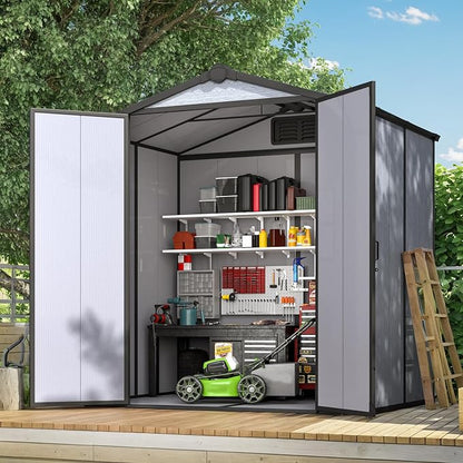 6x4 FT Plastic Outdoor Tool Shed, All-Weather Resin Garden Shed by DNYKER
