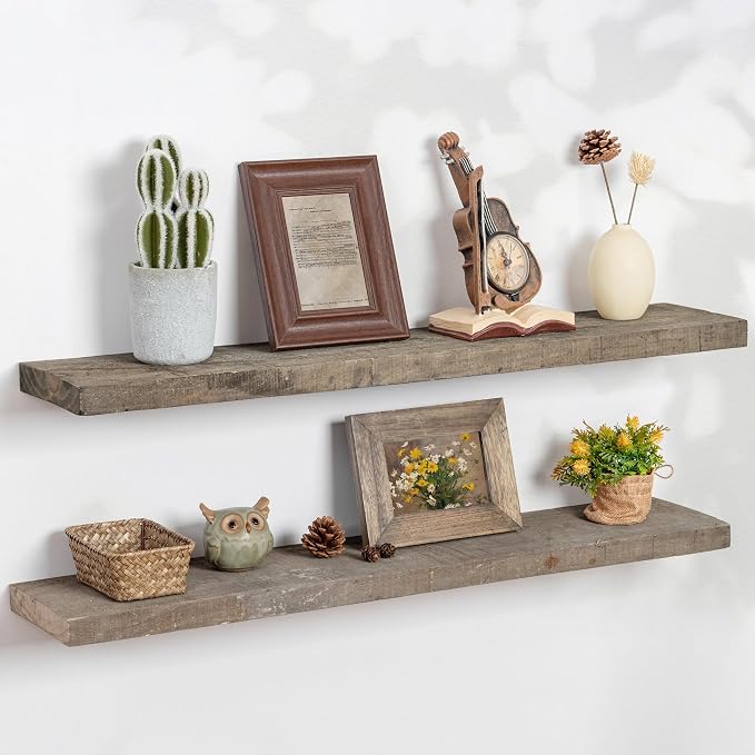 FLYJOE Floating Shelves | 8" Deep Rustic Reclaimed Barnwood Wall Hanging Shelves by FLYJOE