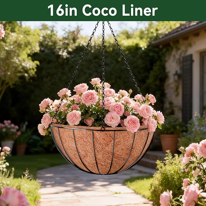 16 Inch Coco Liners for Planters, 3 Pack Hanging Basket Liners | Round Coco - Image 8