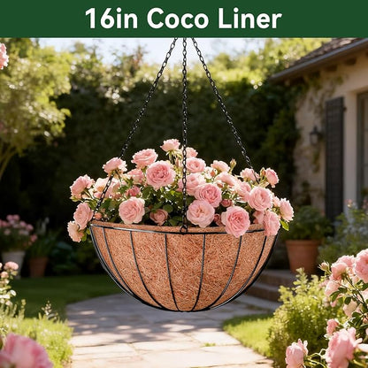 16 Inch Coco Liners for Planters, 3 Pack Hanging Basket Liners | Round Coco - Image 8