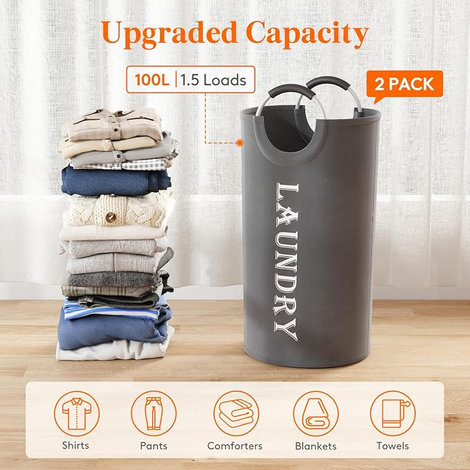 Lifewit 100L 2-Pack Large Laundry Basket, Collapsible Laundry Hamper - Image 4