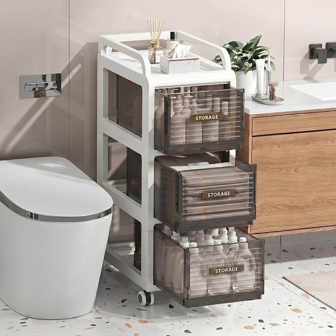 Bathroom Storage with Drawers, 11.8" Wide Slim Storage Cabinet | Freestanding by ZHYOCOGY
