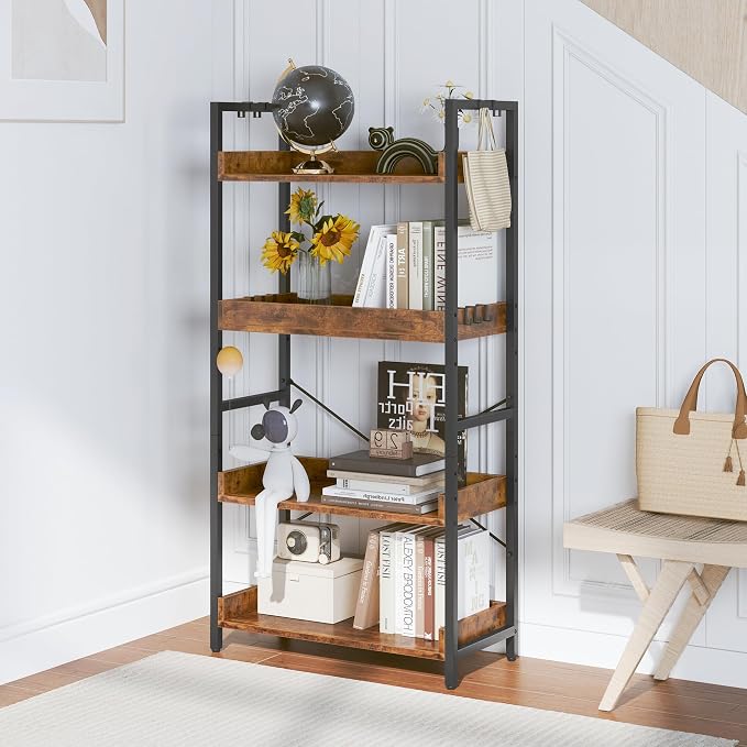 HCHQHS 4 Tier Bookshelf, Adjustable Industrial Bookcase, Vertical Tall Book - Image 7