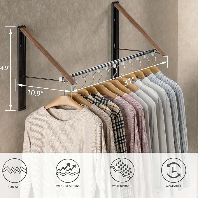 Dr.DJ Clothes Drying Rack with Rod, Wall-Mounted Retractable & Foldable Clothes - Image 4