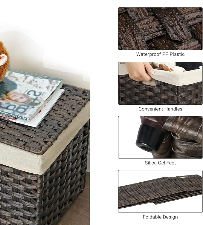 SONGMICS Storage Basket with Lid, Woven Blanket Storage Bin with Handles - Image 6