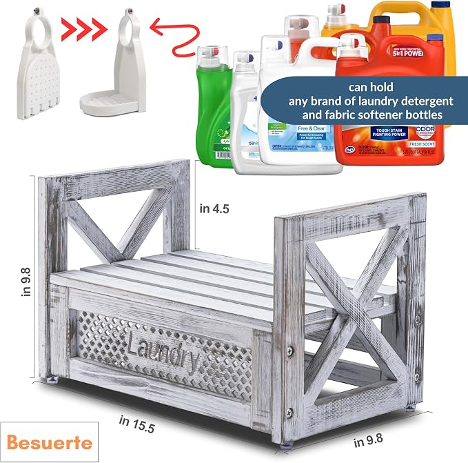 Besuerte Farmhouse Laundry Detergent Holder – Wooden Laundry Soap Organizer and - Image 2