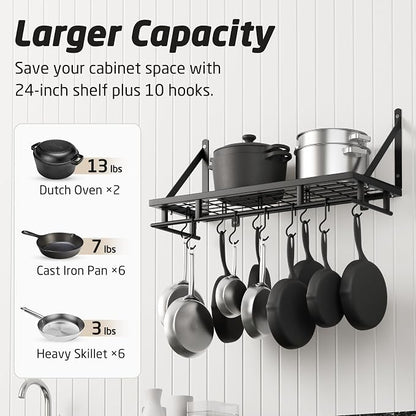 KES 24 Inch Kitchen Pot Pan Rack Wall Mounted Hanging Storage Organizer Wall - Image 2