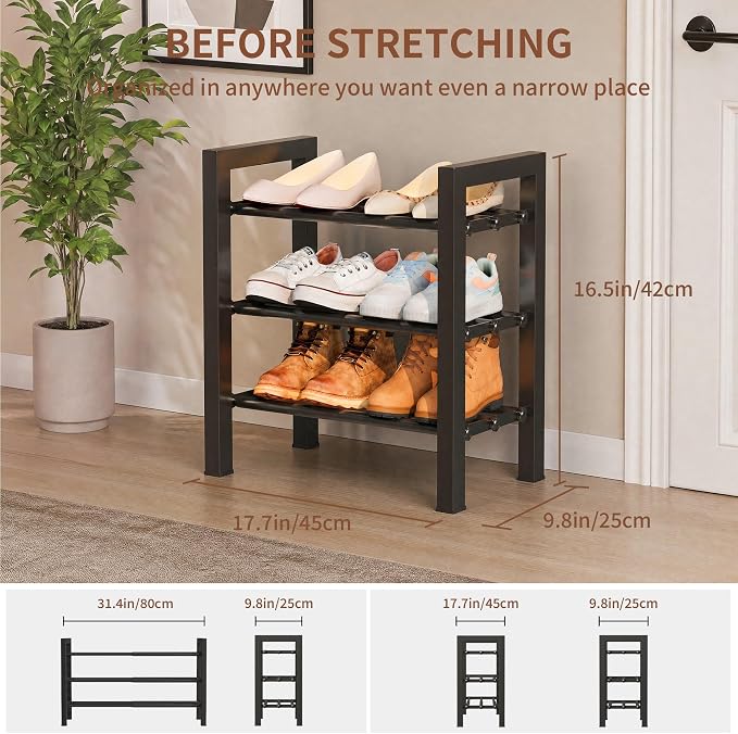 Upgraded 3-Tier Expandable Shoe Rack, Adjustable Shoe Shelf Storage Organizer - Image 2