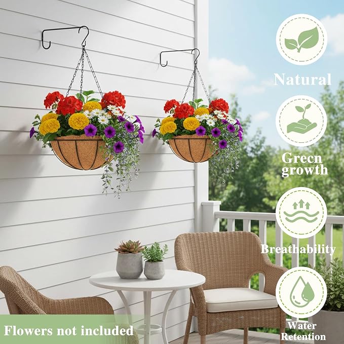 EIMQUVW Outdoor Metal Hanging Planters Basket Hanging Baskets - Image 2