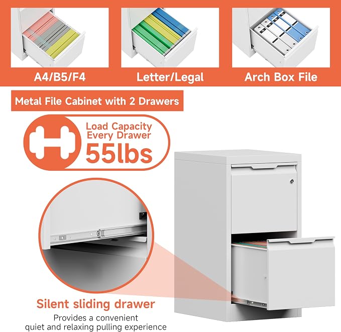 Metal Filing Cabinet with Lock, Vertical File Cabinet 2 Drawer, Lockable File - Image 4