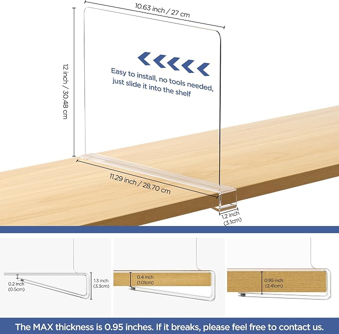 6 Pack 12 Inches Clear Shelf Dividers - Image 2