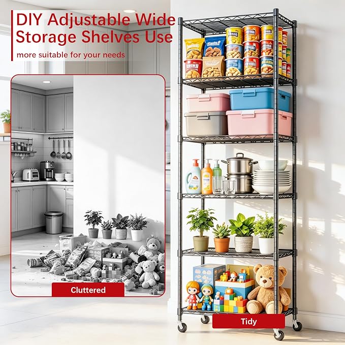 REGILLER 6 Wire Shelving Steel Storage Rack Adjustable Unit Shelves - Image 5